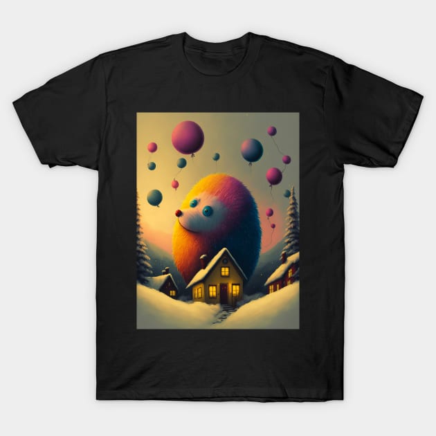 Christmas hedgehog with balloons T-Shirt by MorningPanda